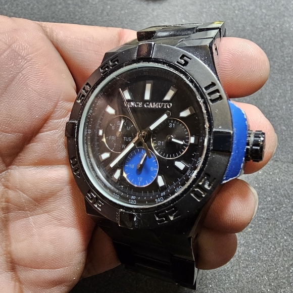 Vince Camuto Quartz Watch VC/1009BLBK The Master Blue Aluminum Black Ion-Plated - Picture 6 of 10